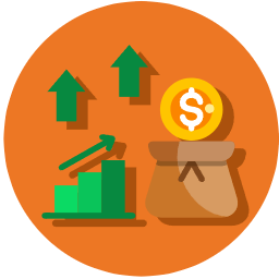 A Money Bag with an upward arrow, or a Growing Stack of Coins.