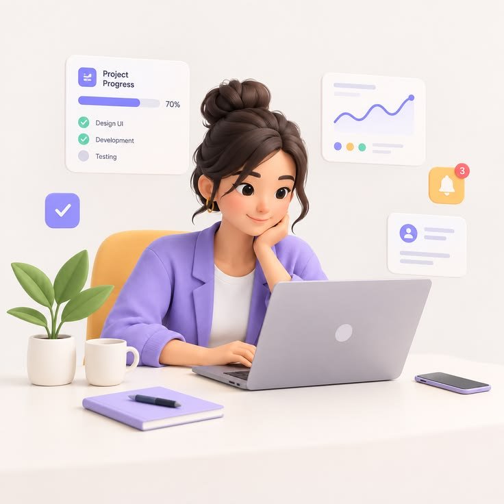 Project manager tracking campaign progress at her desk